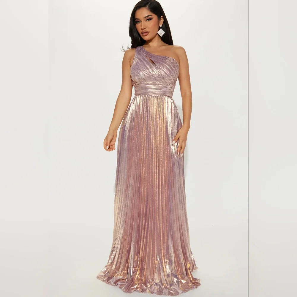 Fashion Nova Serena Pleated Metallic Maxi Dress - Picture 1 of 4